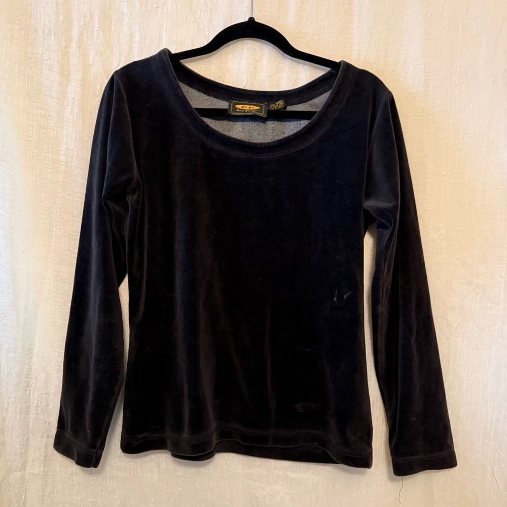 Vintage Free People Black Velvet Long Sleeve Top